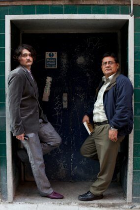 David Shook and V&iacute;ctor Ter&aacute;n in a doorway outside The Photographers' Gallery